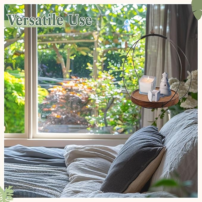 1 Pack Hanging Planters for Indoor Black Plant Hanger with Round Wood Base Large Indoor Hanging Plant Shelf Boho Holder Gift for Mom,housewarming (7.9 '',Round)
