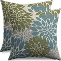 Blue Green Grey Gray Pillow Covers 18X18 Inch Set of 2, Modern Dahlia Floral Print Decorative Throw Pillow Covers Outdoor Farmhouse Cushion Case for Home Couch Sofa Bed Decoration