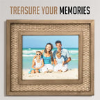 Rattan Picture Frame for 8x10 Photos | EACH UNIQUE Natural Fir Wood, Handwoven Rattan Mat, Boho Coastal Decor, Wall/Table Mount (12.5" x 14.5" Outer)