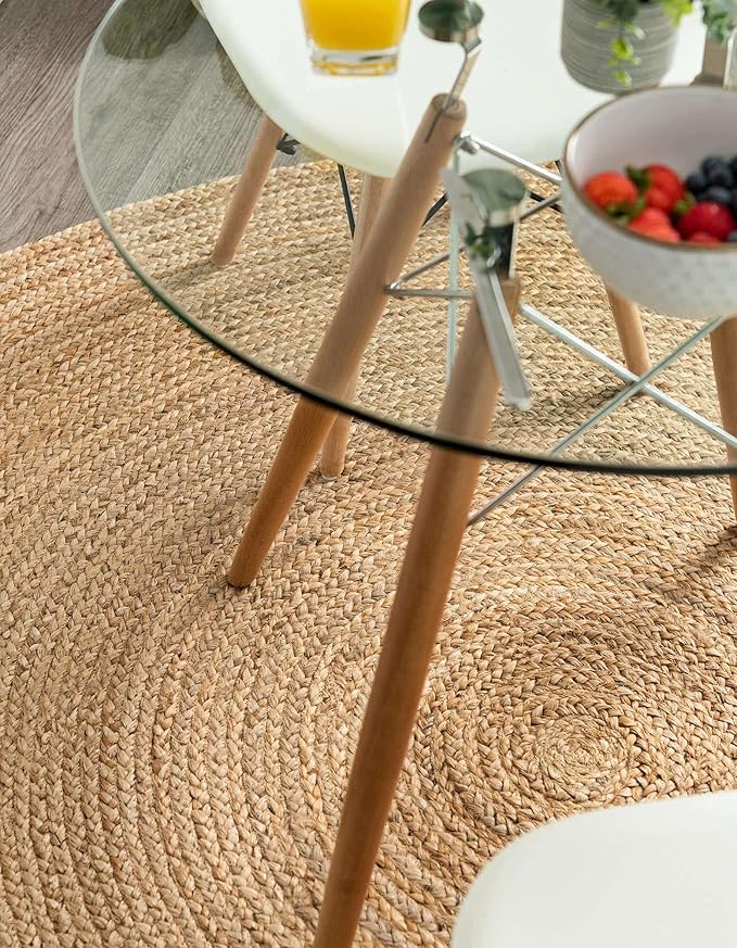 Jute Rug 3ft Round Area Rug Hand Woven Jute Beige Braided Boho Rug for Living Room Outdoor Bedroom Kitchen Entryway Farmhouse Hallway, Rustic Vintage Natural Reversible Floor Rugs: Natural