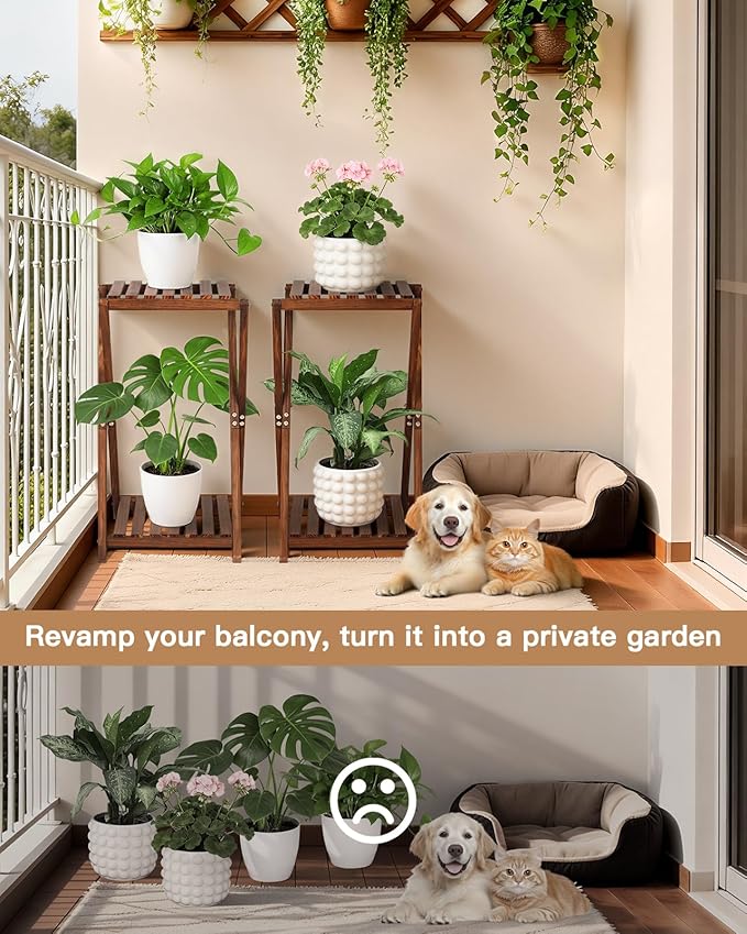 Tall Plant Stand Indoor, Wooden 2 Tier Plant Shelf for Multiple Plants, Corner Square Plant Display Rack, Flower Potted Stand for Living Room Balcony Bedroom Office