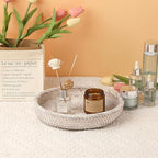 Hipiwe Key Basket Bowl for Entryway 10" Round Woven Wicker Fruit Tray Serving Tray Decorative Storage Organizer for Wallet Cellphone Basket Bowl for Kitchen Living Room, Medium