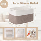 Goodpick 85L Large Woven Basket 23.6" x 15.7" x 13.8" Cotton Rope Storage Organizer for Blankets Dirty Clothes, Rectangle Toy Storage Basket for Nursery Home Decor, Brown