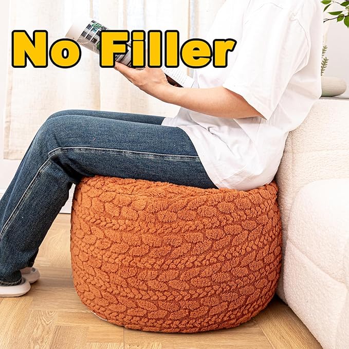 Asuprui 20x14 Inch Unstuffed Ottoman Pouf Cover – Lightweight Foot Rest, Floor Bean Bag Chair, Storage Pouf for Living Room, Bedroom & Balcony (Filler Not Included) (Orange)