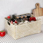 Hipiwe Seagrass Storage Basket Bin Rectangular Handwoven Wicker Storage Box with Handle Opened Baskets Box for Shelf Organizing Closet Bathroom, 15.7" L x 11.8" W x 7.5" H