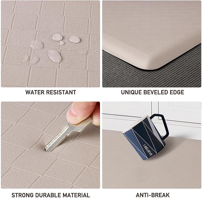 HappyTrends Kitchen Runner Rugs Anti-Fatigue mats - 4/5 Inch Thick Non Slip Waterproof Ergonomic Comfort Mat for Kitchen, Floor Home, Office, Sink, Laundry (17.3"x 39",Khaki)