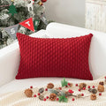 Kevin Textile Valentines 14x24 Inch Pillow Cover 1 Pack Boho Decorative Soft Striped Corduroy Lumbar Farmhouse Color Accent Rectangle Cushion Case for Living Room Couch Sofa Bed, Red