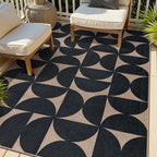 Lahome Modern Geometric Easy Jute 5x7 Rugs, Washable Carpet for Living Room Dining Room, Neutral Black Semi-Circle Rug for Outdoor Patio Office Classroom Backyard
