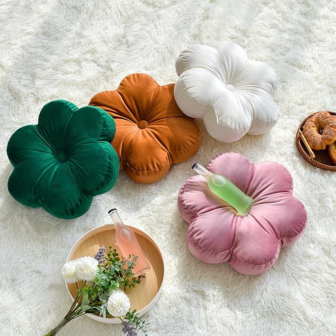Xuyier Flower Pillow, Flower Shaped Pillow with Velvet for Couch Bed Chair Sofa, Home Decor Floor Seating Cushion Cute Throw Pillows for Living Room Bedroom (15 Inches, Caramel)