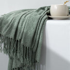 Chenille Throw Blanket for Couch with Tassels,50"X60" Soft Lightweight Knitted Boho Decorative Blankets for Bed and Sofa,Sage Green