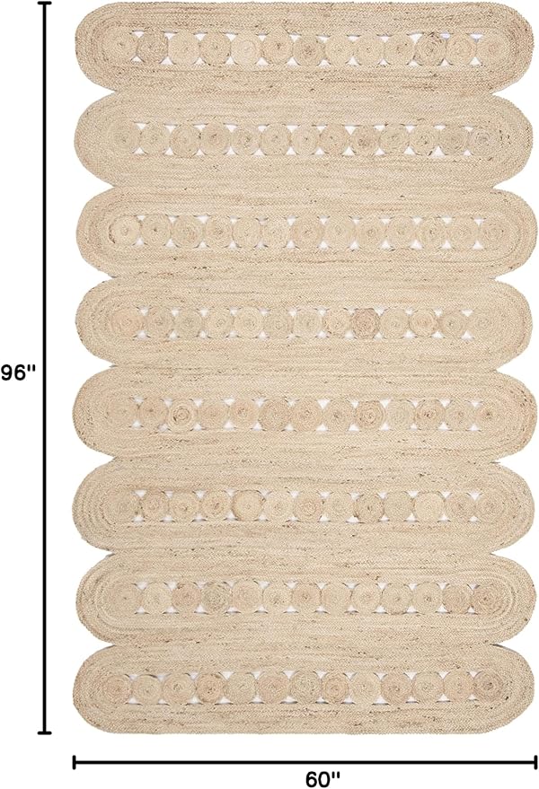 SAFAVIEH Natural Fiber Collection Area Rug - 5' x 8', Ivory, Handmade Farmhouse Braided Woven Jute, Ideal for High Traffic Areas in Living Room, Bedroom (NF365A)
