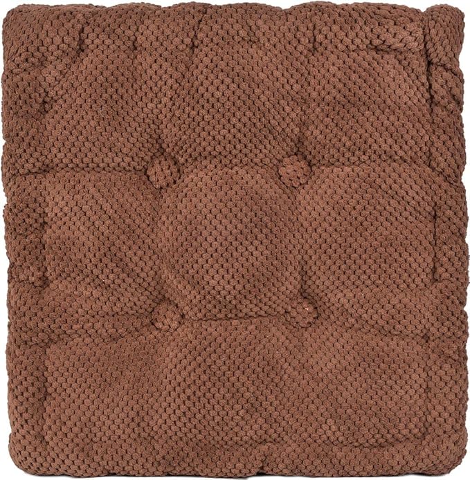 ChezMax Floor Pillow & Cushion, Large Meditation Chair Cushion, Thick Square Seat Pad, Soft Velvet Tufted Seating Pouf for Indoor/Outdoor Yoga Bench Rocking Chair Room Tatami Sofa, Coffee 20"x20"