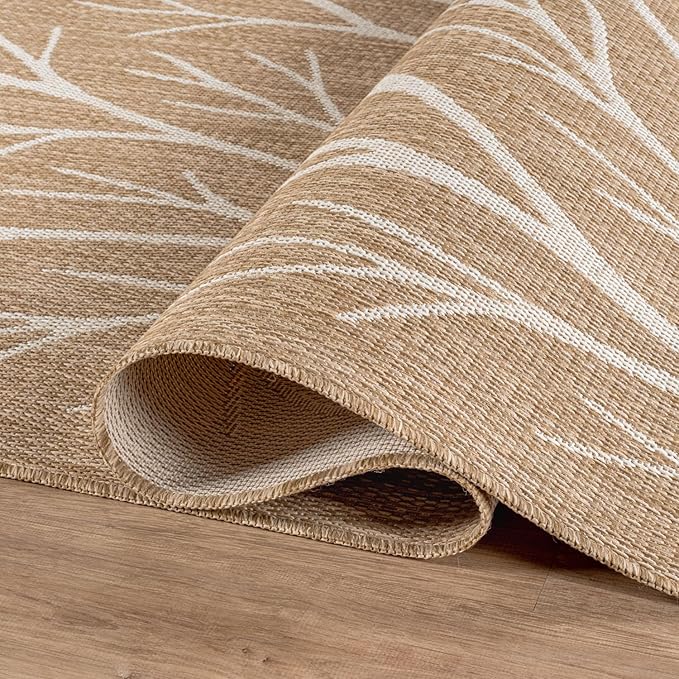 Washable Indoor Outdoor Rug 6x9 Modern Area Rugs Branch Pattern Non Shedding Waterproof Easy Clean Patio Deck Porch Living Room Bedroom Garden RV (6 X 9 Natural)