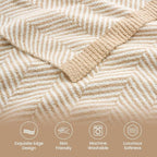 Snuggle Sac Herringbone Throw Blanket for Couch, Reversible Super Soft Warm Blankets Cozy Knit Fuzzy Plush Lightweight Throws for Sofa, Bed, Camping, Beige, 50x60 inches