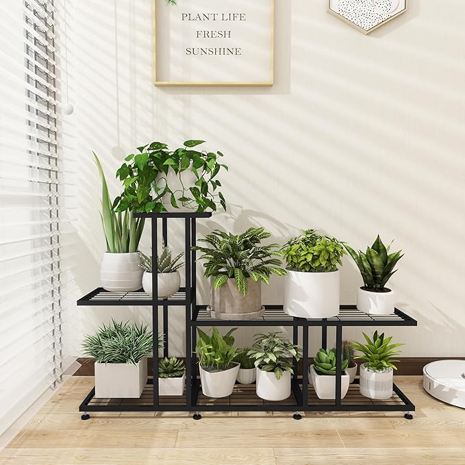 Corner Plant Stand Indoor Outdoor Plant Stands for Patio Black Metal Corner Plant Shelf 7 Tier Multiple Pots Planter Display Rack for Garden Office Living Room Decor,Heavy Duty & Thick (7-Tier)