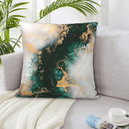 Emerald Green Gold Marble Pillow Covers 18x18 Set of 2, Green and Gold Modern Abstract Throw Pillow Covers Outdoor Decorative Pillow Case for Couch Bed Sofa Cushion Home Decor