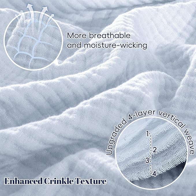 PHF 100% Cotton Muslin Blanket King Size 108"x90", 4-Layer Lightweight Gauze Throw, Breathable Cloud-Soft Minimalist Blanket for Bed, Couch, Camping & Baby, Ancient Water, Ideal Gift