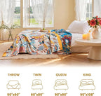 MSGKV Boho Throw Blanket 90"x108" Floral Cotton Blanket for Bed Spring Breathable Lightweight Farmhouse King Blankets Home Decor Muslin All Seasons