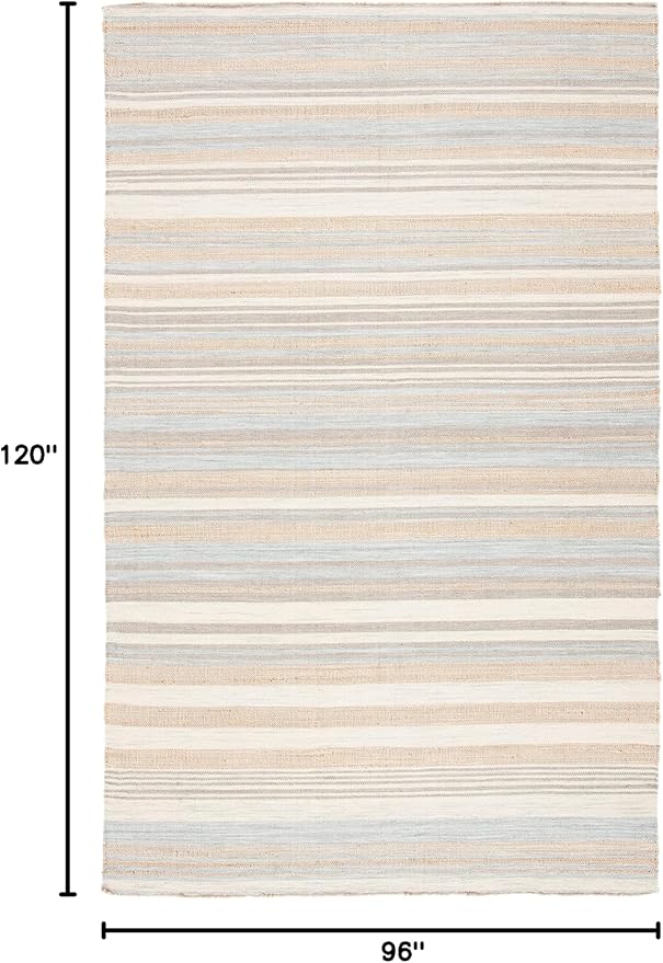 SAFAVIEH Area Rug 8x10 - Kilim Collection - Large - Natural & Light Blue, Handmade Jute, Ideal for Living Room, Bedroom, Office, Dining Space (KLM461L)