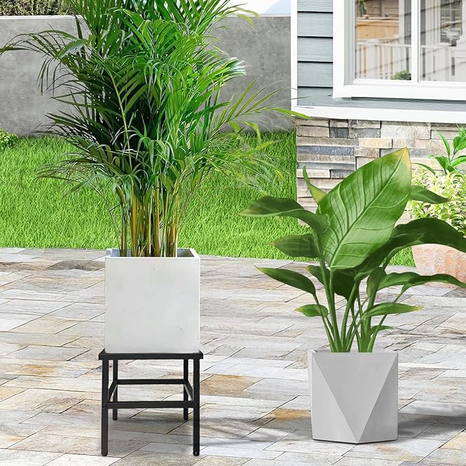Plant Stand Indoor Outdoor,13 Inch Round Metal Plant Stands Riser,Heavy Duty Wrought Iron Pedestal Holders for Large Flower Pot,Outside Rust-Proof Black Flower Display Shelf for Patio,2-Pack