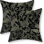 Black Pillow Covers 18x18 Set of 2 Sage Green Wildflower Leaf Plant Decorative Pillowcase Tropical Fern Herbs Botanical Floral Cushion Case Decor Summer Outdoor Throw Pillows for Couch Sofa