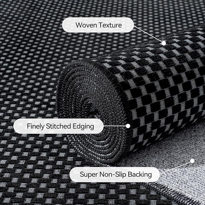3x5 ft Area Rug Entryway Runner Rug Non Slip Washable, Boho Woven Kitchen Runner Rugs Door Mat Entry Rugs Carpet for Indoor Foyer Backdoor Hallway Floor Bedroom Living Room, Black