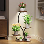 Plant Stand Indoor with Grow Lights - S-Shaped Plant Shelf, Lighted Corner Plant Stands for Indoor Growing, 32" Metal Flower Holder, 4 Tiered Decorative Shelves for Home, Hallway, Black