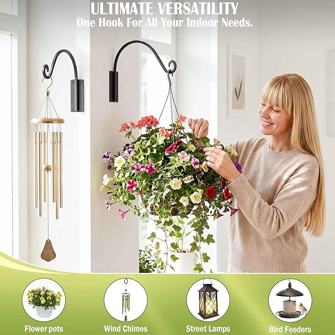 Heavy Duty Plant Hanger Bracket (16"/Black), 80lbs Weight Capacity - Outdoor Hand-Forged Hanging Plant Bracket Durable and Stable Bird Feeder Hanger