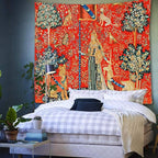 FEASRT European Medieval Royal Tapestry Maiden and Unicorn, 90x84 Inches Soft Flannelette, for Medieval Art Collection of Decorative Wall Art