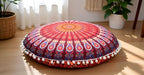 CRAFT KALA Round Mandala Floor Pillow Cover for Adults - Large Meditation Cushion Cover - Premium Outdoor Floor Pouf Cover Seat - Yoga Pillows Cover for Sitting On Floor 32" Maroon Mirchi