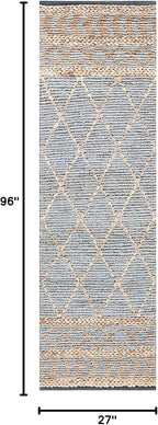 SAFAVIEH Natural Fiber Collection Runner Rug - 2'3" x 8', Natural & Blue, Handmade Boho Moroccan Trellis Jute, Ideal for High Traffic Areas in Living Room, Bedroom (NF955N)