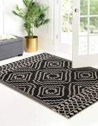 Lahome Bijou Moroccan Easy Jute Carpet, 3x5 Indoor Outdoor Entryway Patio Rug 3x5 Farmhouse Black Washable Living Room Rug, Non Slip Indoor Outdoor Carpet for Patio Courtyard Deck