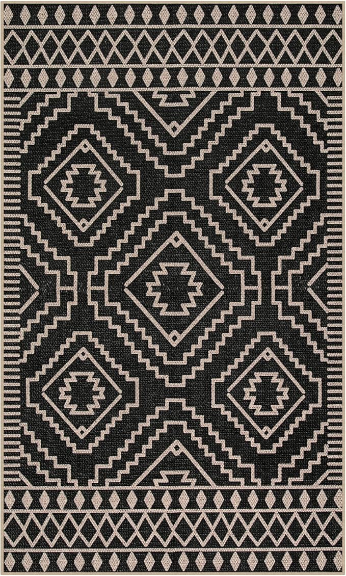 Lahome Bijou Moroccan Easy Jute Carpet, 3x5 Indoor Outdoor Entryway Patio Rug 3x5 Farmhouse Black Washable Living Room Rug, Non Slip Indoor Outdoor Carpet for Patio Courtyard Deck
