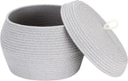 Sea Team Round Cotton Rope Storage Basket with Lid, Decorative Woven Storage Bin, Pot, Caddy, Organizer, Container for Snacks, Towels, Plants, 13 x 9 Inches (Large, Grey)