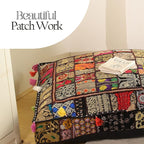THE ART BOX Cotton Patchwork Vintage Boho Embroidered Floor Pillows & Cushion Cover Dog Pouf Seating Pouf Meditation Pillow Pet Bedding Cat Bed Boho Home Décor (35x35 Inches, Cover Only)