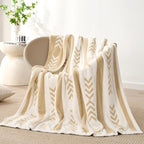 Snuggle Sac Beige Boho Throw Blanket, 50x60 Soft Reversible Fuzzy Knit Throw for Couch, Sofa, Bed, Travel, Cozy Plush Microfiber Blanket for Neutral Home Decor & Gifts