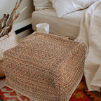 VOSAREA Pouf Ottoman Square Pouf Cover, Khaki, Cotton, Linen