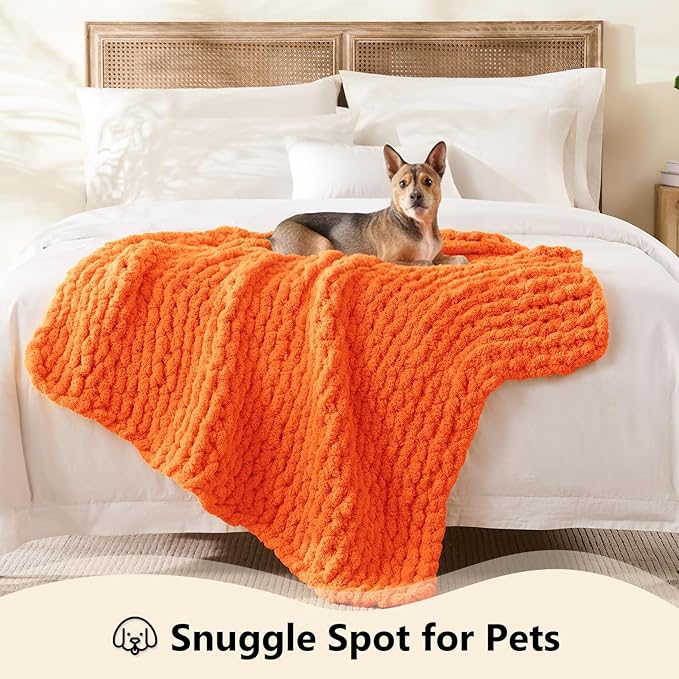 L'AGRATY Chunky Knit Blanket Throw - Soft Chenille Yarn Throw Blanket 40x50： Handmade Thick Cable Knit Crochet Blanke - Large Knit Blanket Chunky Rope Knot Throw Blanket for Couch Sofa Bed Home Decor