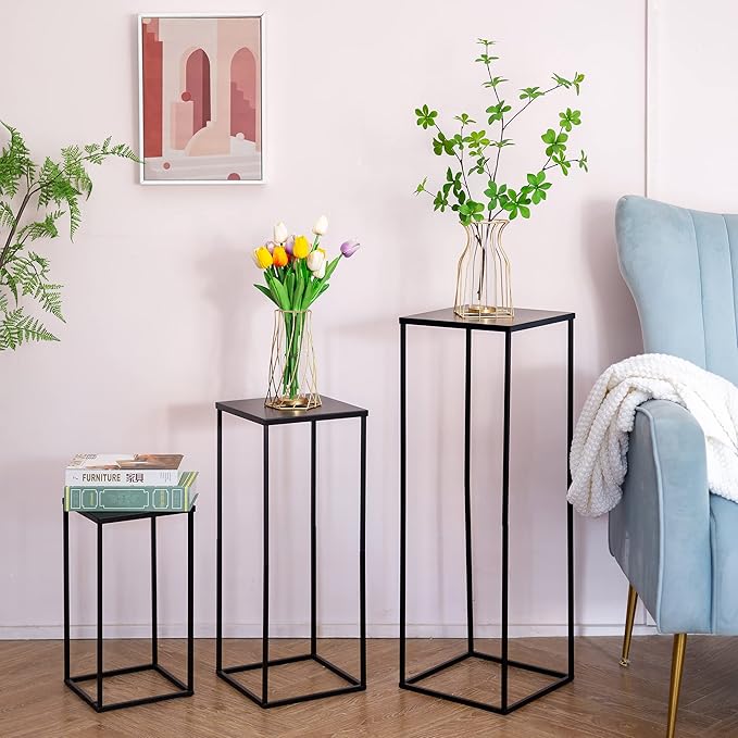 Black Plant Stand Pedestal Stand - 2 Pcs Metal Plant Stand, 23.6in Tall Flower Stand Vase Flower Holder, Wedding Centerpieces for Table, Corner Planter Pot Rack for Living Room, Home, Patio Decor