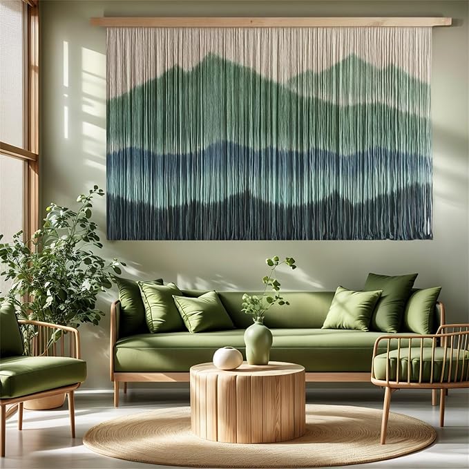 laddawan Extra Large Macrame Wall Hanging Dip-Dyed Tapestry Modern Wooden Home Wall Art For Living room Boho Handmade Wall Decor For Bedroom (Green)