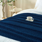 Throw Blanket for Couch, Navy Blue Luxury Knitted Throws 60"x80", Textured Blankets with Handmade Fringe Tassels for Bed Sofa Decorative, Chunky Soft Farmhouse Boho Home Decor