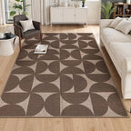 Lahome Modern Geometric Easy Jute Outdoor Rugs for Patio 5x7, Brown Washable Carpet for Living Room, Neutral Semi-Circle Thin Rug for Bedroom Office Entrance Porch Non Slip