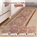 KIMODE Anti Fatigue Fall Kitchen Mats, Boho Distressed Kitchen Floor Mats 17"x47"+17"x29", Non Slip Waterproof Kitchen Rugs, Padded Comfort Standing Mats for Laundry, Office, Sink, Desk Orange Multi