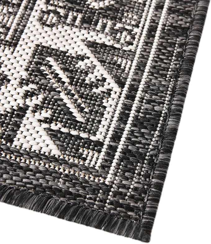 Rugs.com Outdoor Aztec Collection Rug – 6 Ft Runner Charcoal Gray Flatweave Rug Perfect for Hallways, Entryways