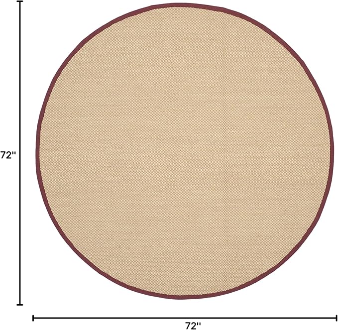 SAFAVIEH Area Rug 6' Round - Natural Fiber Collection - Maize & Burgundy, Sisal, Woven Design with Border (NF141D)