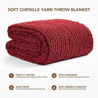 L'AGRATY Chunky Knit Blanket Throw: 60''x80'' Chenille Chunky Knitted Throw Blankets for Twin Bed Couch - Handmade Thick Cable Knit Blanket - Large Crochet Rope Blankets for Home Decor(Maroon Red)