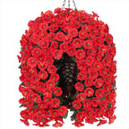 HyeFlora Artificial Fake Red Hanging Flowers Plants Baskets for Outdoor Winter Christmas, Faux Silk UV Resistant Look Real Morning Glory Vines for Outside Porch Patio Balcony Garden Yard Home Decor