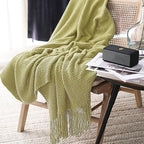 LOMAO Knitted Throw Blanket with Tassels Bubble Soft Lightweight Blanket Textured Lightweight Throws for Couch Cover Home Decor (Lemon Yellow, 50x60)