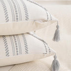 Boho Throw Pillow Covers 12x20 Set of 4 Cotton Woven Tufted Farmhouse Lumbar Pillows Covers with Tassels Outdoor Neutral Decorative Pillowcases Rectangle Textured Accent Cushion for Couch Bed Sofa