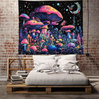 TUGCAY Blacklight Mushroom Tapestry Fantasy Forest Moon Butterfly Plant Snail Tapestry UV Reactive Aesthetic Wall Hanging Tapestries for Bedroom Dorm Living Room Classroom Decor 60 x 50 Inches